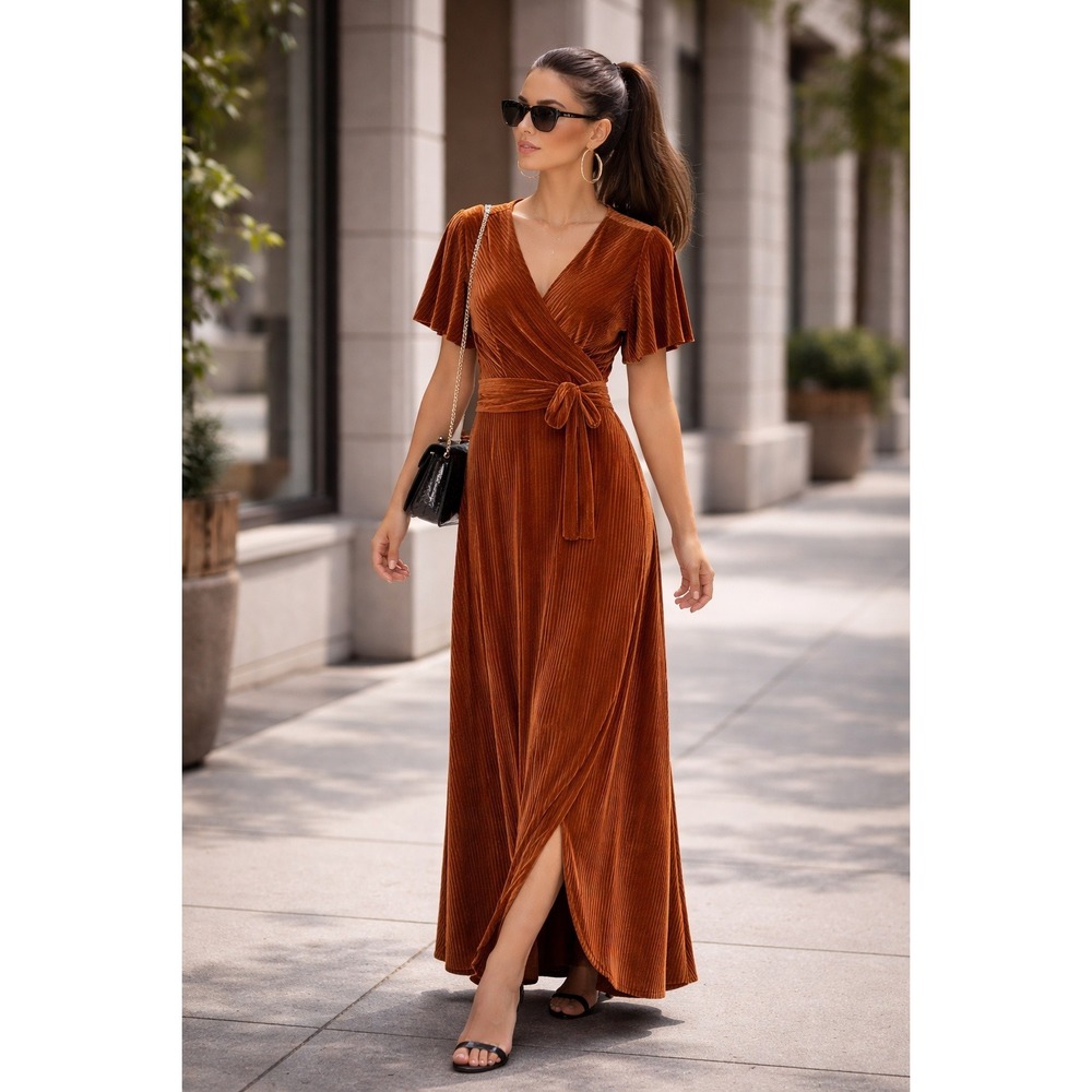 Baltic Born Rust Velvet Wrap Maxi Dress